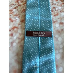 Hickey Freeman‎ Mens Tie Teal Blue White Polka Dot 100% Silk Necktie